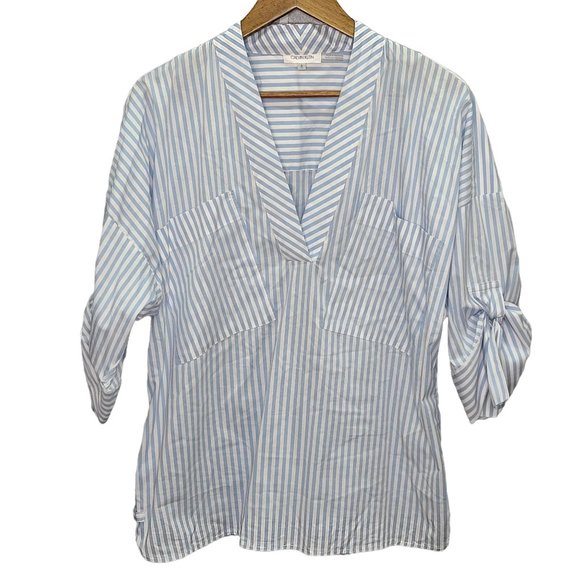 Calvin Klein Baby Blue And White Striped Top Size L - Picture 1 of 7